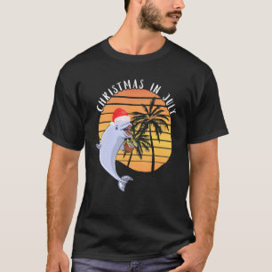 Christmas In July Beluga Whale Retro Sunset Arctic T-Shirt