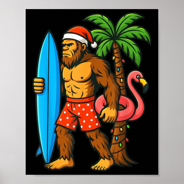 Christmas In July Bigfoot Hawaiian Xmas Palm Tree  Poster (Front)
