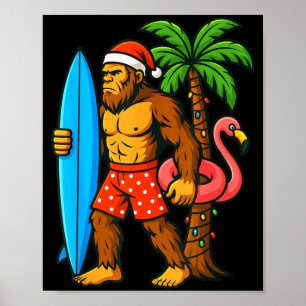 Christmas In July Bigfoot Hawaiian Xmas Palm Tree Poster
