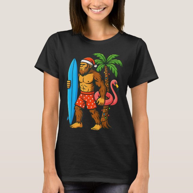 Christmas In July Bigfoot Hawaiian Xmas Palm Tree  T-Shirt (Front)
