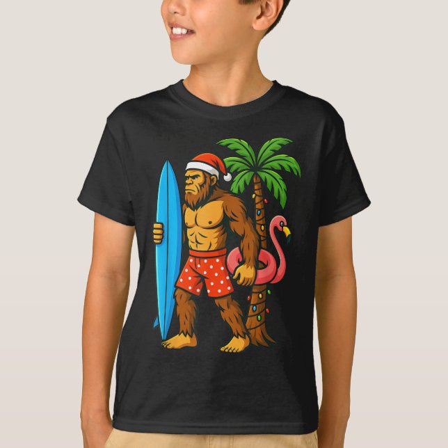 Christmas In July Bigfoot Hawaiian Xmas Palm Tree  T-Shirt (Front)