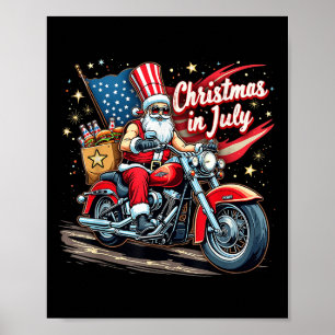 Christmas In July Biker Santa American Funny Summe Poster