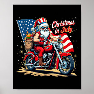 Christmas In July Biker Santa American Funny Summe Poster