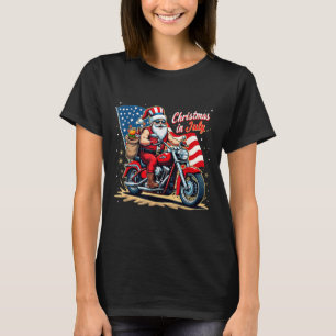 Christmas In July Biker Santa American Funny Summe T-Shirt