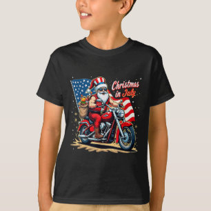 Christmas In July Biker Santa American Funny Summe T-Shirt