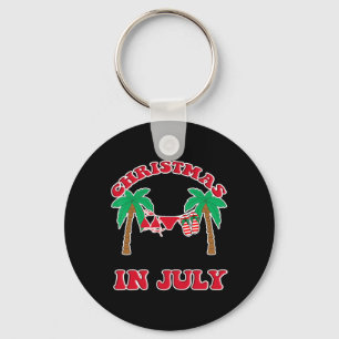 Christmas In July Bikini Flip Flops Palm Tree Key Ring