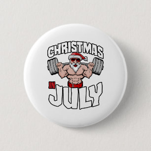 Christmas In July Bodybuilder Santa Beach Squat Gy 6 Cm Round Badge