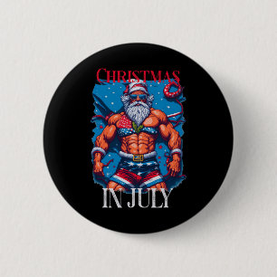 Christmas In July Bodybuilder Santa Claus Usa Flag 6 Cm Round Badge