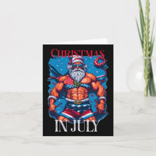 Christmas In July Bodybuilder Santa Claus Usa Flag Card