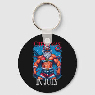 Christmas In July Bodybuilder Santa Claus Usa Flag Key Ring