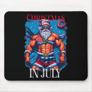Christmas In July Bodybuilder Santa Claus Usa Flag Mouse Pad