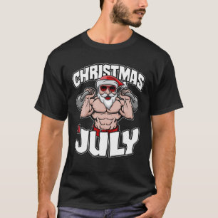 Christmas In July Bodybuilder Santa Kettlebell Gym T-Shirt