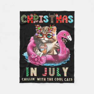 Christmas In July Chillin Cats Flamingo Float Meow Fleece Blanket
