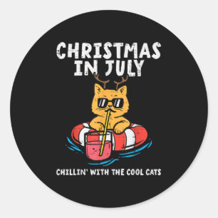 Christmas In July Chillin Cool Cats Funny Meowy Xm Classic Round Sticker