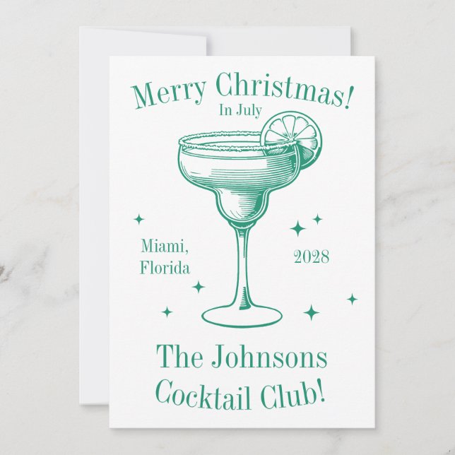 Christmas in July Cocktail Party Personalised Holiday Card (Front)