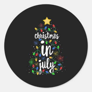 Christmas In July Colourful Xmas Tree Lights Hawai Classic Round Sticker