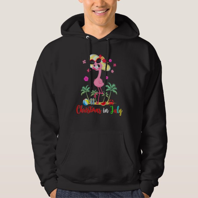 Christmas In July Cute Flamingo On Beach Summer Va Hoodie (Front)
