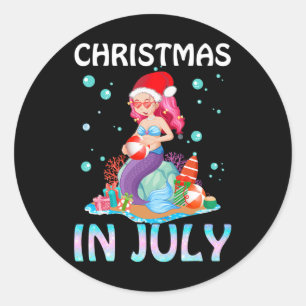 Christmas In July Cute Mermaid Summer 1 Classic Round Sticker