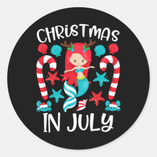 Christmas In July Cute Mermaid Summer Classic Round Sticker