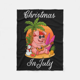 Christmas In July Cute Pig Funny Summer Vacation B Fleece Blanket