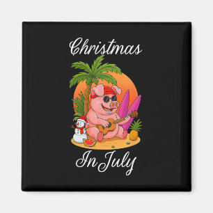 Christmas In July Cute Pig Funny Summer Vacation B Magnet
