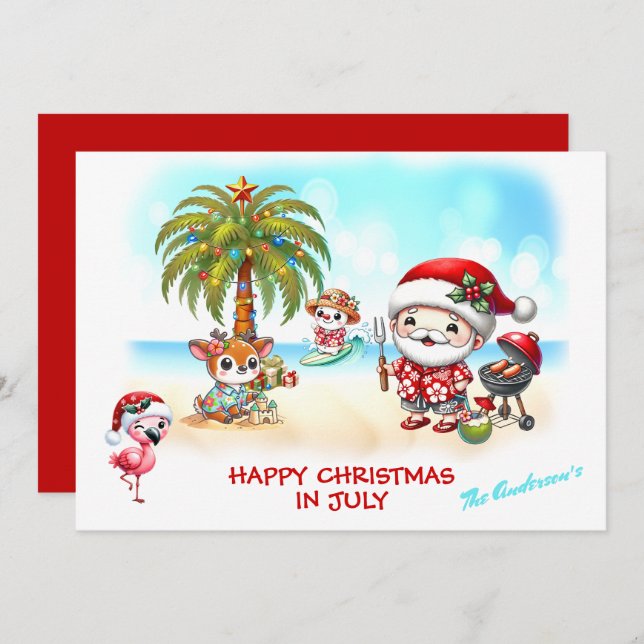 Christmas In July Cute Santa Summer Christmas Card (Front/Back)