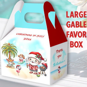 Christmas In July Cute Santa Summer Large Gable Favour Box