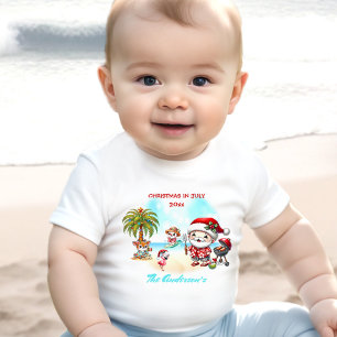 Christmas In July Cute Santa Tropical Summer Name Baby T-Shirt
