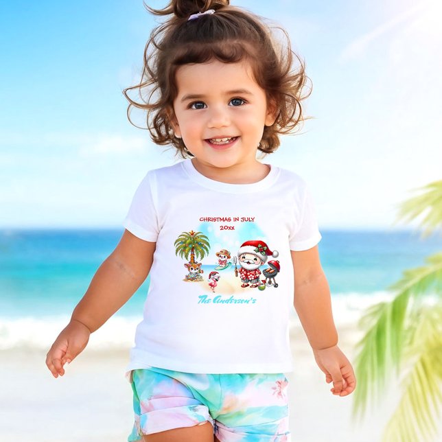 Christmas In July Cute Santa Tropical Summer Name  Toddler T-Shirt (Christmas In July Cute Santa Tropical Summer Name Toddler T-shirt)