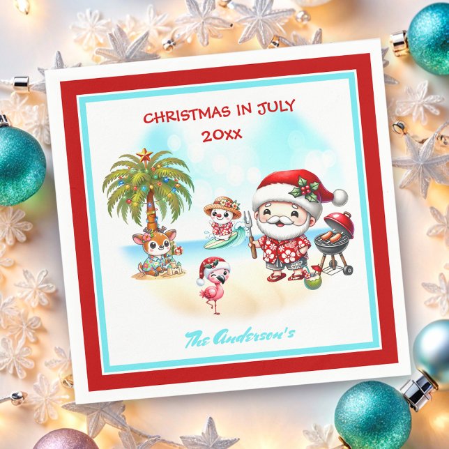 Christmas In July Cute Santa Tropical Summer  Napkin (Christmas In July Cute Santa Tropical Summer Napkins)
