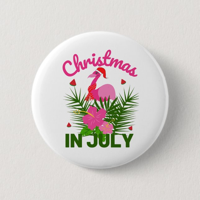 Christmas in july cute summer flamingo 6 cm round badge (Front)