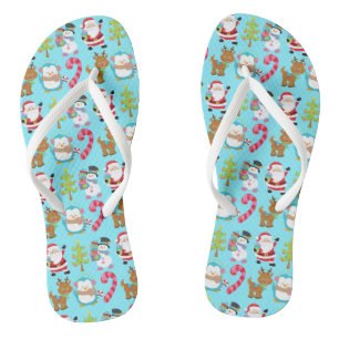 Christmas in July Cute Winter Blue Santa Snowman Thongs