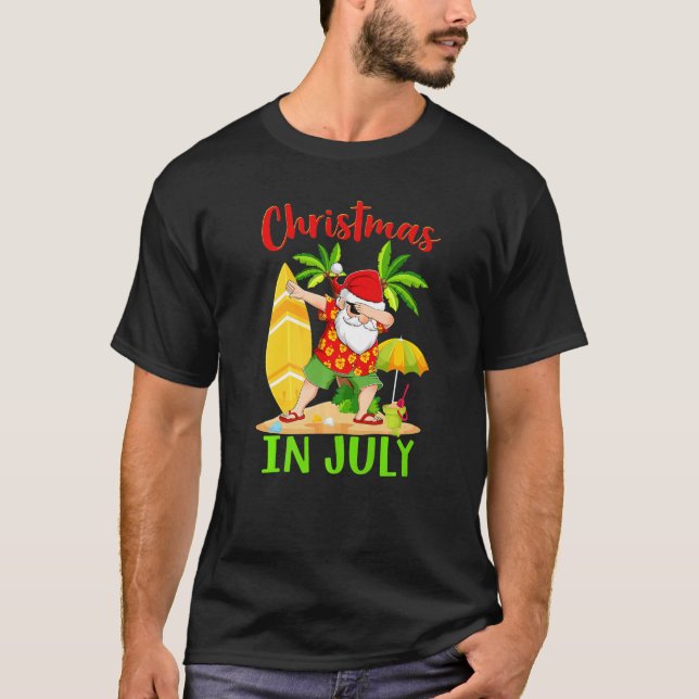 Christmas In July Dabbing Santa Summer Hawaiian Su T-Shirt (Front)