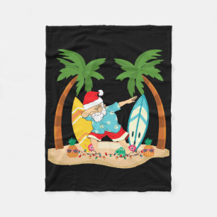 Christmas In July Dabbing Santa Tropical Beach Sur Fleece Blanket