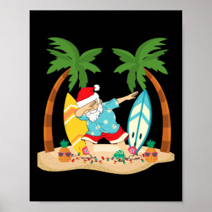 Christmas In July Dabbing Santa Tropical Beach Sur Poster