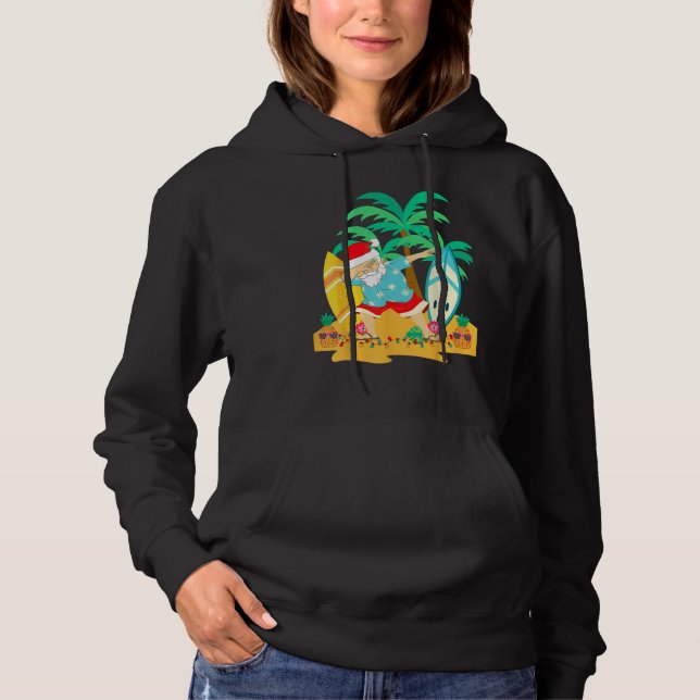 Christmas in July Dabbing Santa  Tropical Christma Hoodie (Front)