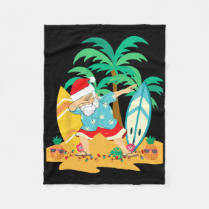 Christmas In July Dabbing Santa Tropical Christmas Fleece Blanket