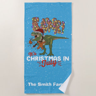 Christmas in July Dinosaur Funny Personalised Beach Towel