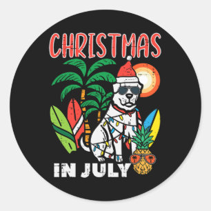 Christmas In July Dog Lover Beach Xmas Summer Men Classic Round Sticker
