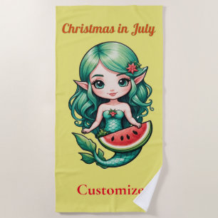 Christmas in July Elf  Mermaid Thunder_Cove  Beach Towel
