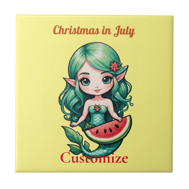 Christmas in July Elf  Mermaid Thunder_Cove  Ceramic Tile (Front)