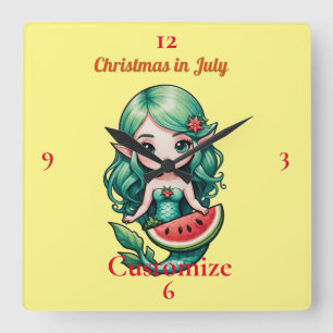 Christmas in July Elf Mermaid Thunder_Cove Square Wall Clock