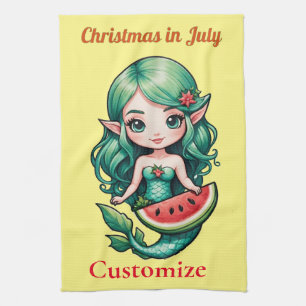 Christmas in July Elf Mermaid Thunder_Cove Tea Towel