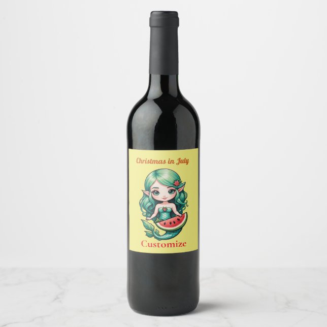 Christmas in July Elf  Mermaid Thunder_Cove  Wine Label (Front)