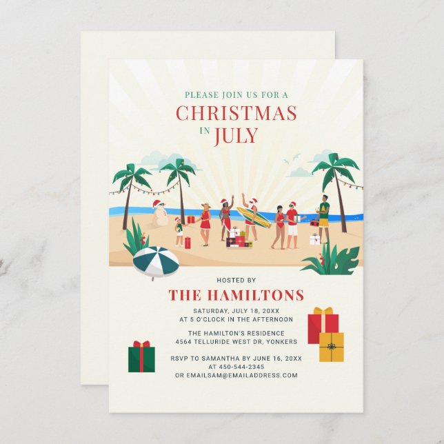 Christmas in July Family Beach Trip Invitation (Front/Back)