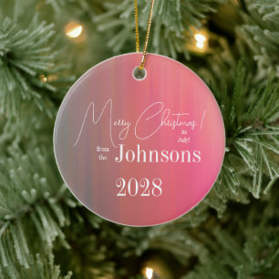 Christmas in July Family Name and Year Ceramic Ornament