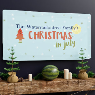 Christmas in July Family Name Summer Party Blue Banner