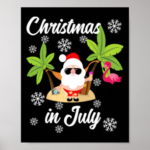 Christmas In July Flamingo And Hawaiian Lover  Poster