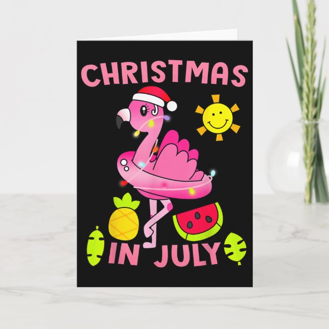 Christmas In July Flamingo Beach Summer Christmas  Card (Front)