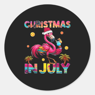Christmas In July Flamingo Beach Summer Hawaii Gir Classic Round Sticker